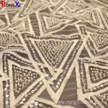 New Design Beaded White Embroidery Polyester Fabric